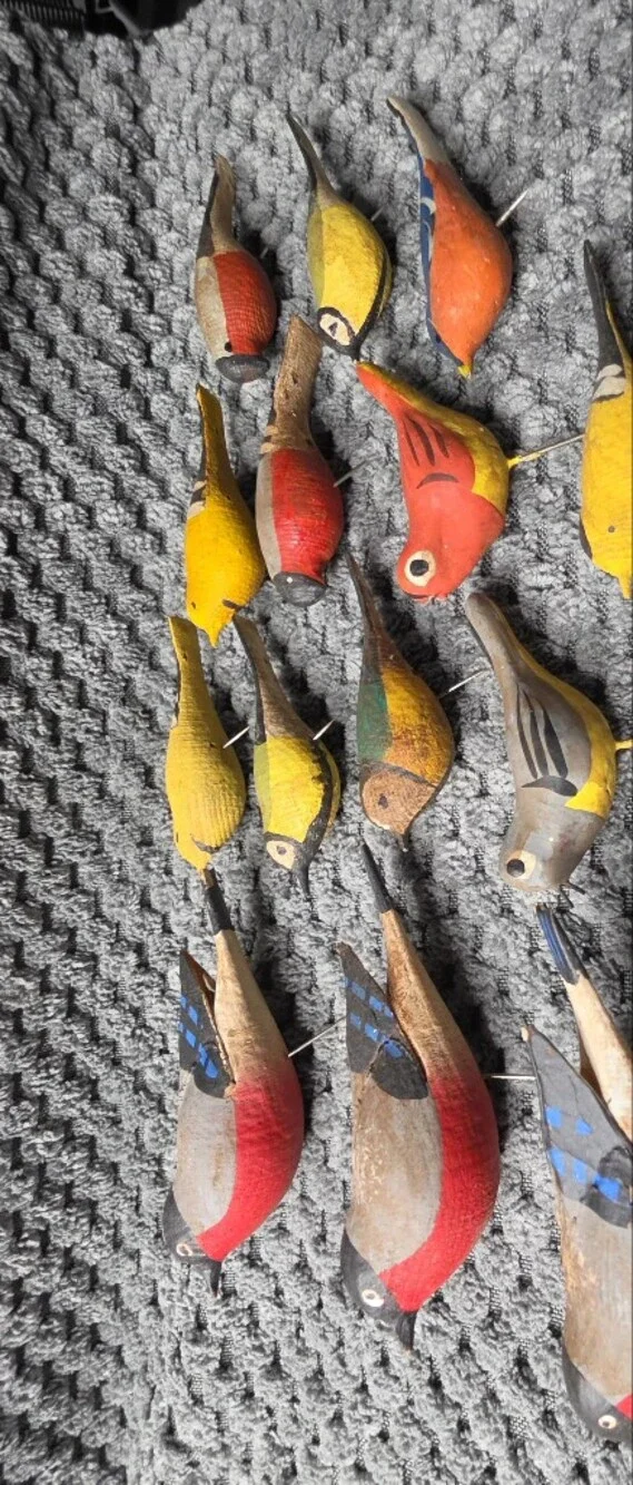 Vintage 14 Hand-Painted Yellow and Red Decorative Wooden Bird With Pin
